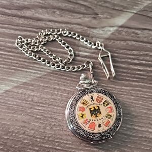 Silver Pocket Watch with Chain Deutschland GERMANY eagle Vintage